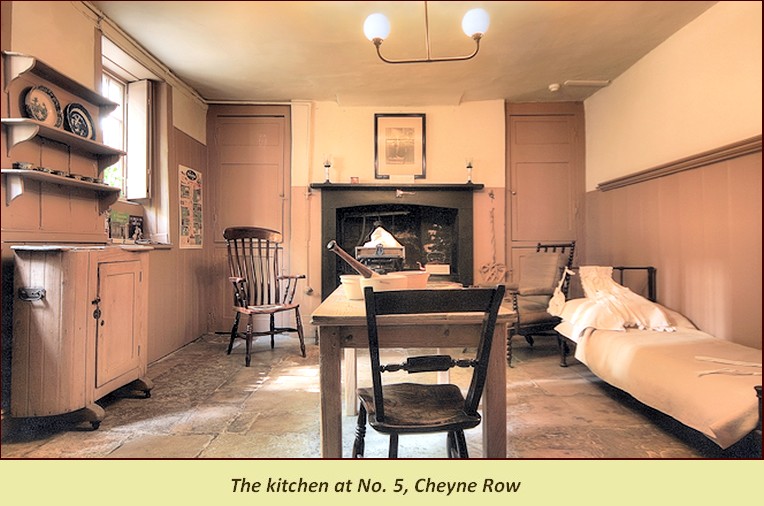 Colour photograph of the kitchen at No. 5, Cheyne Row (1900)